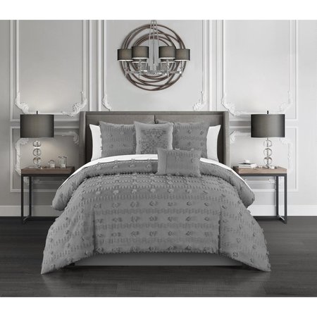 FIXTURESFIRST 9 Piece Athisha Comforter Set, Gray - Queen Size FI1704040